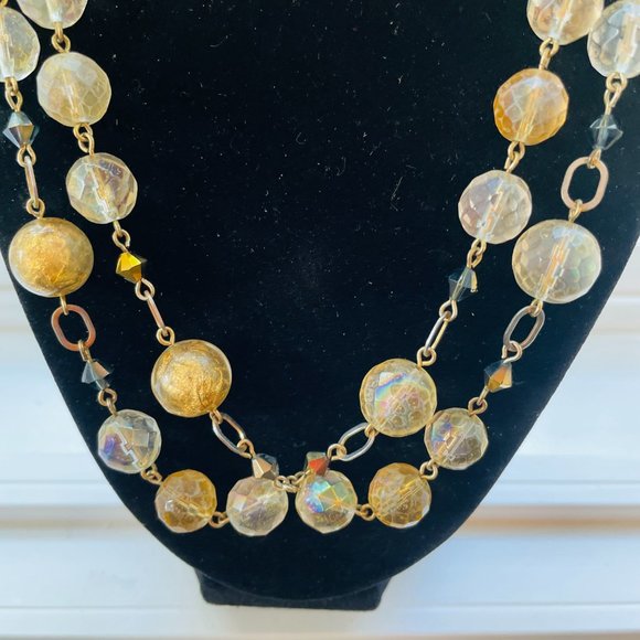 2  VNT ITEMS gold foiled uranium glass bead necklace & Rose Quarts Pink Bracelet - Picture 6 of 8